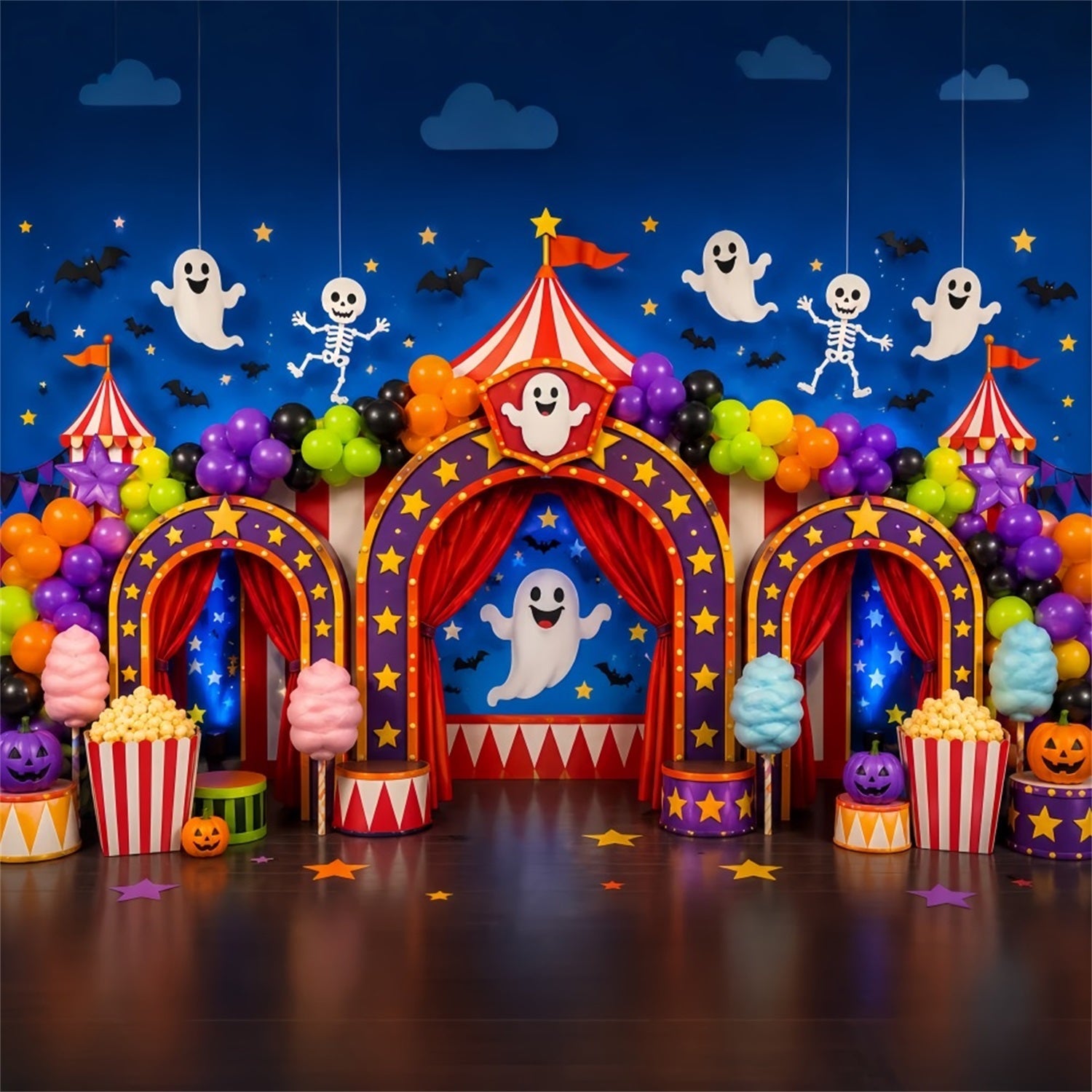 Halloween Carnival Backdrop Colorful Ghost Circus Party DIY Halloween Backdrop UK LXX67-43