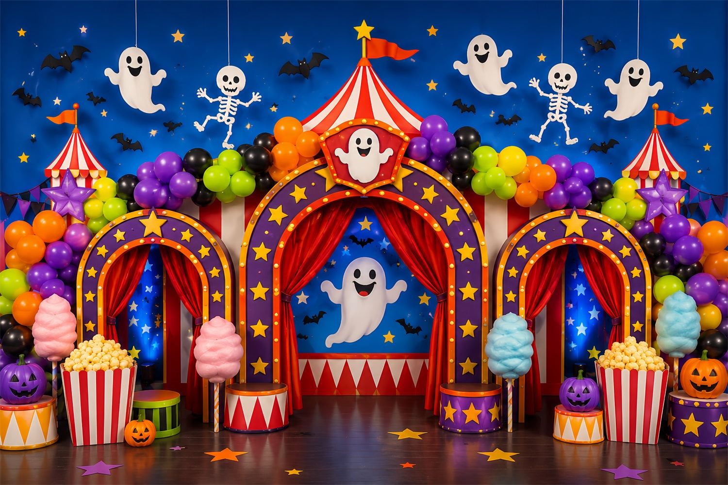 Halloween Carnival Backdrop Colorful Ghost Circus Party DIY Halloween Backdrop UK LXX67-43
