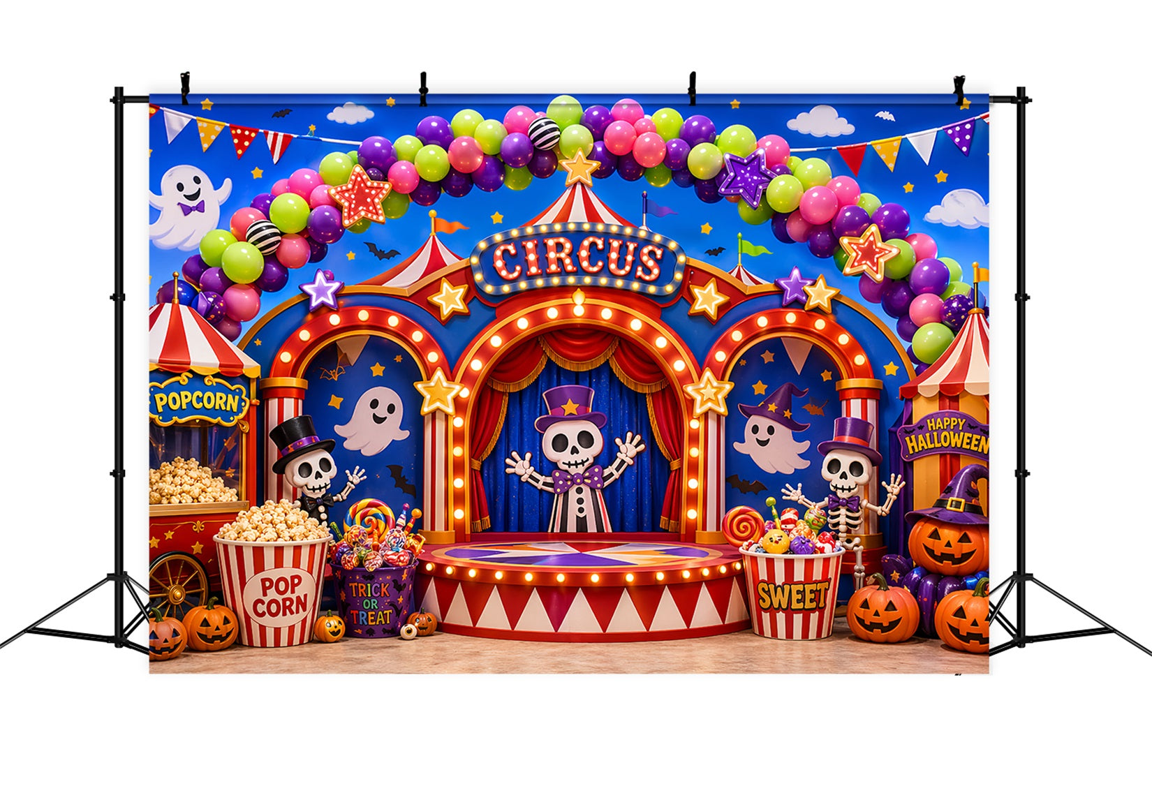 Halloween Carnival Backdrop Skeleton Circus Candy Stage DIY Halloween Backdrop UK LXX67-44