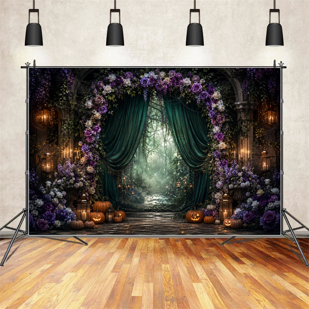 Halloween Backdrop Photography Gothic Floral Forest Arch Halloween Scary Backdrop UK LXX67-46