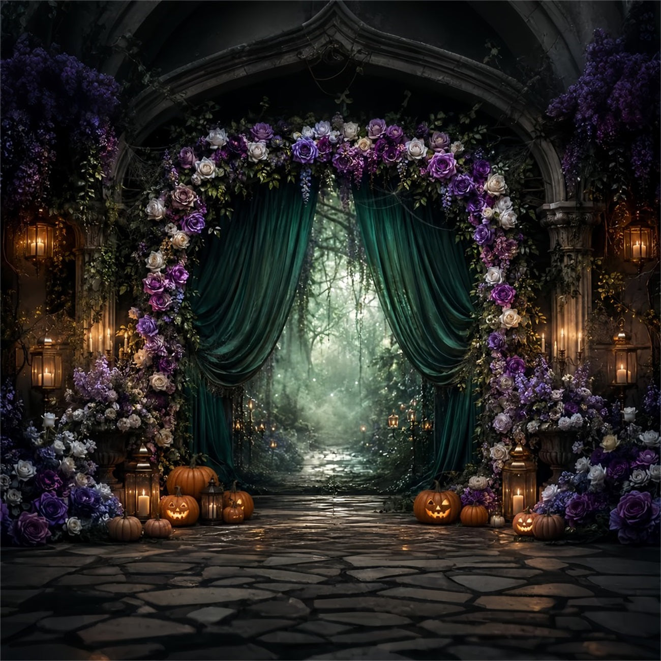 Halloween Backdrop Photography Gothic Floral Forest Arch Halloween Scary Backdrop UK LXX67-46