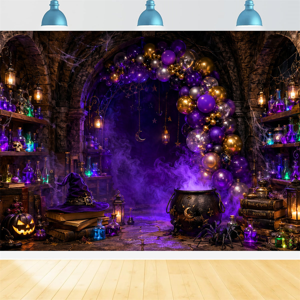 Halloween Backdrop Ideas DIY Purple Witch Potion Laboratory Purple Halloween Backdrop UK LXX67-49