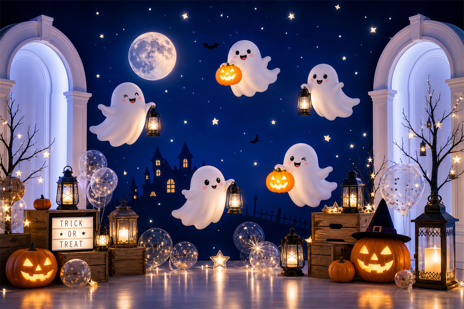 Halloween Themed Backdrops Ghosts Pumpkins Lantern Arches Halloween Backdrop Ideas UK LXX67-5