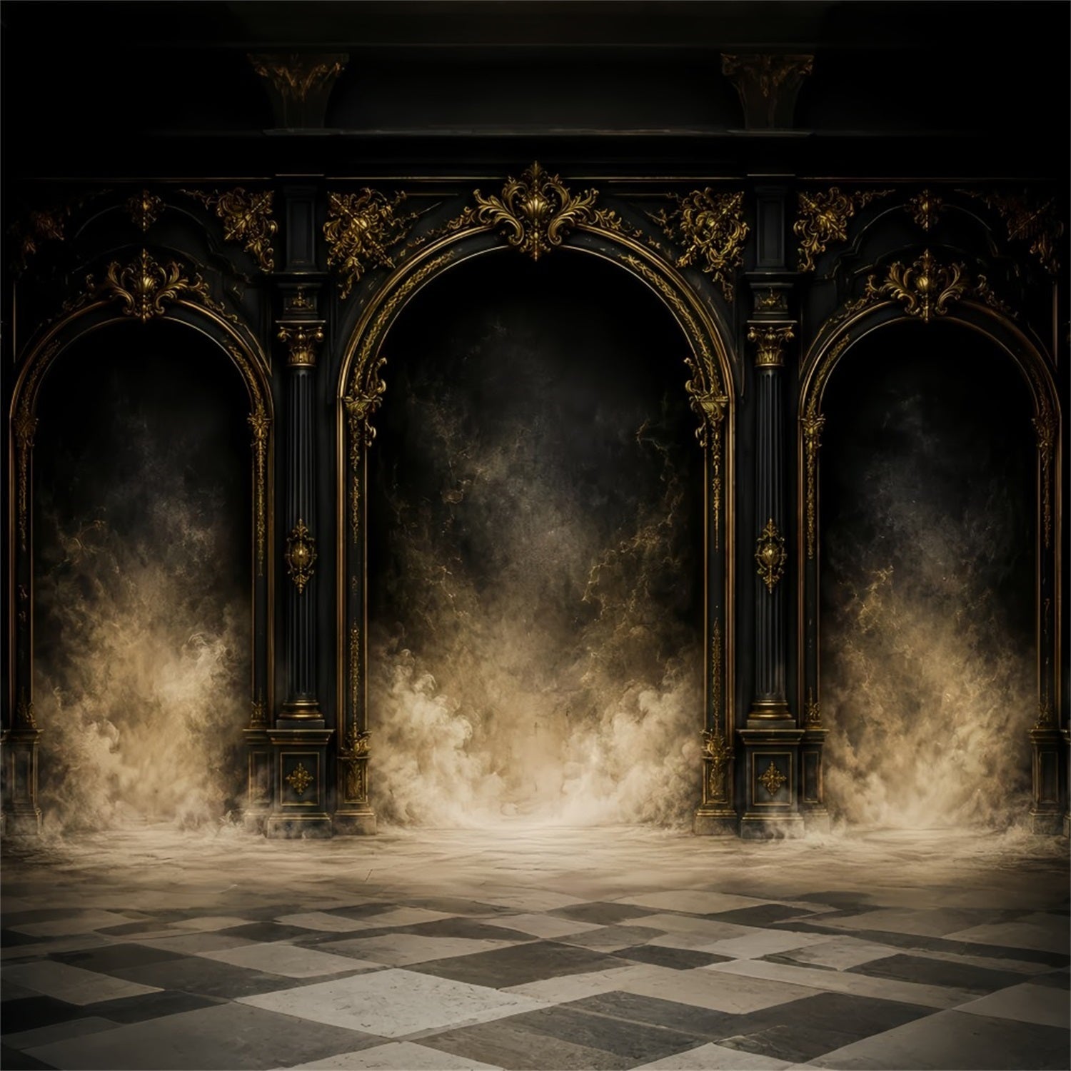 Simple Halloween Backdrop Gothic Golden Archway Columns Extra Large Halloween Backdrop UK LXX67-54