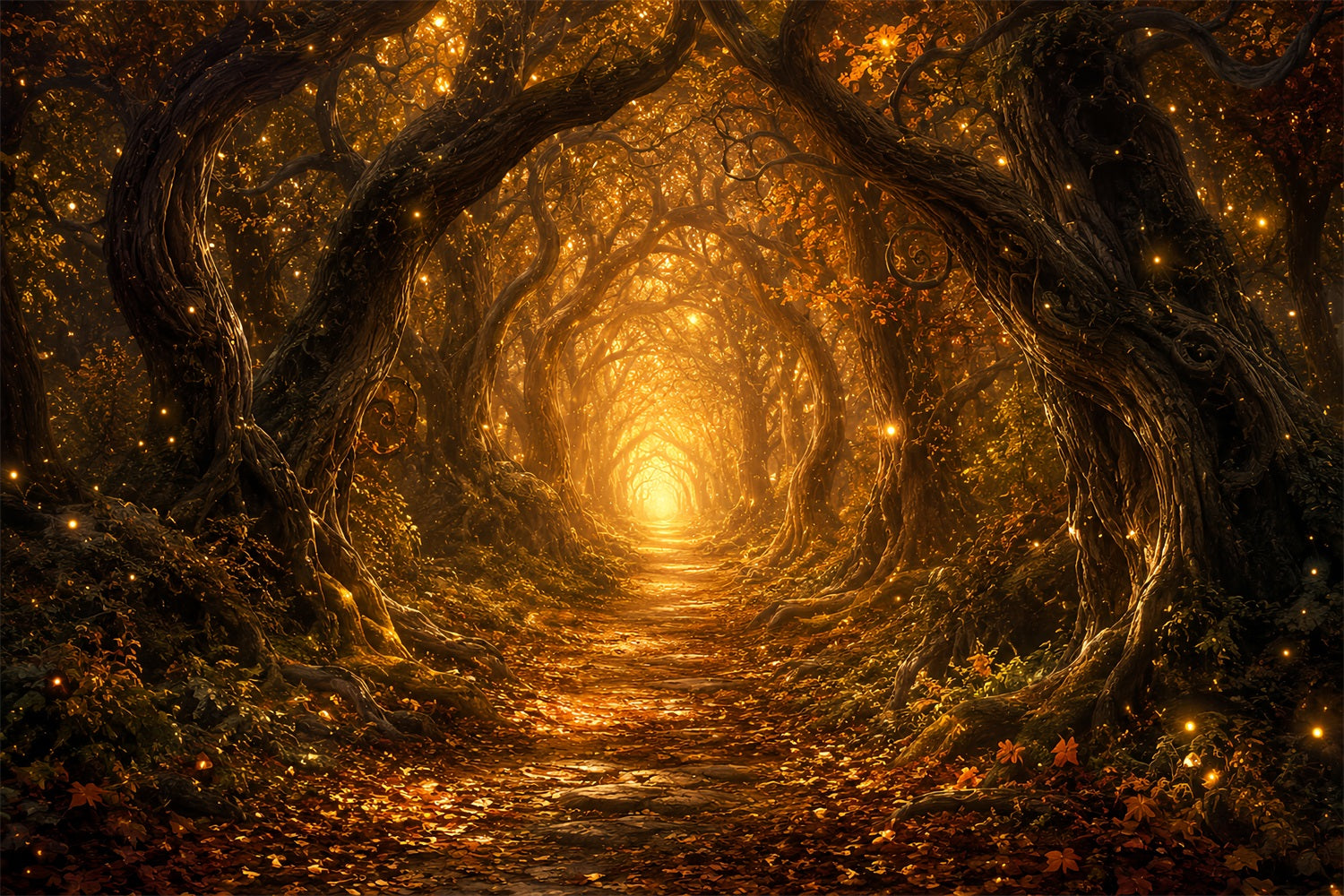Halloween Backdrop Photos Enchanted Golden Forest Path DIY Halloween Photo Backdrop UK LXX67-56
