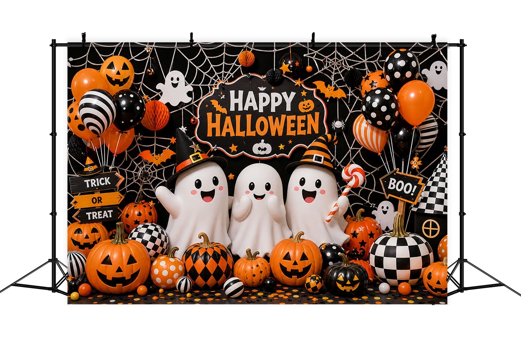 Cute Halloween Backdrops Ghosts Pumpkins Balloons Spiderwebs Halloween Backdrops Scene Setters UK LXX67-6