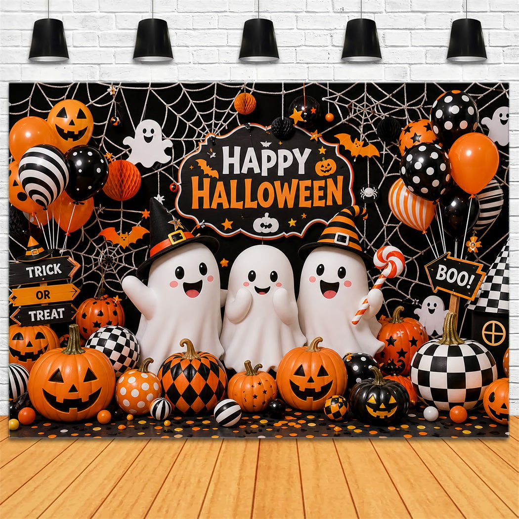 Cute Halloween Backdrops Ghosts Pumpkins Balloons Spiderwebs Halloween Backdrops Scene Setters UK LXX67-6