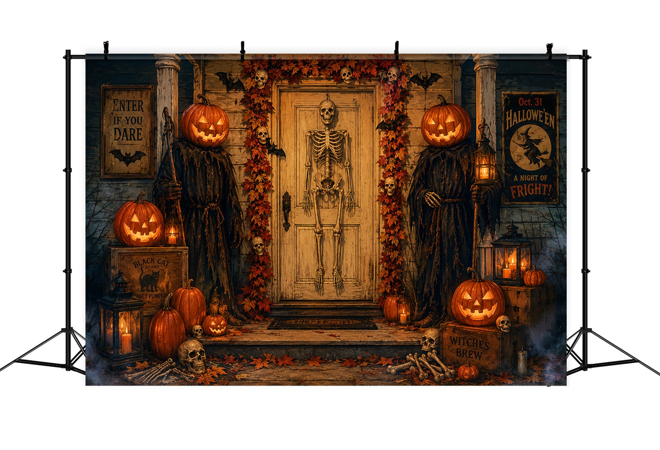 Halloween Themed Backdrops Skeleton Pumpkin Door Entrance Halloween Backdrop Ideas UK LXX67-62
