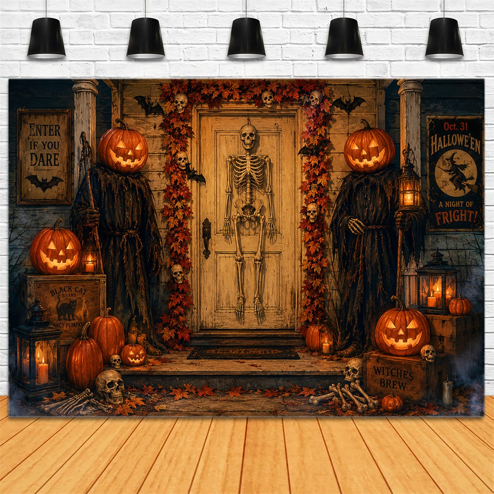 Halloween Themed Backdrops Skeleton Pumpkin Door Entrance Halloween Backdrop Ideas UK LXX67-62