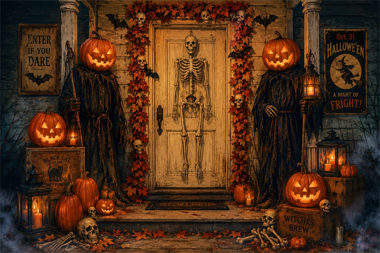 Halloween Themed Backdrops Skeleton Pumpkin Door Entrance Halloween Backdrop Ideas UK LXX67-62