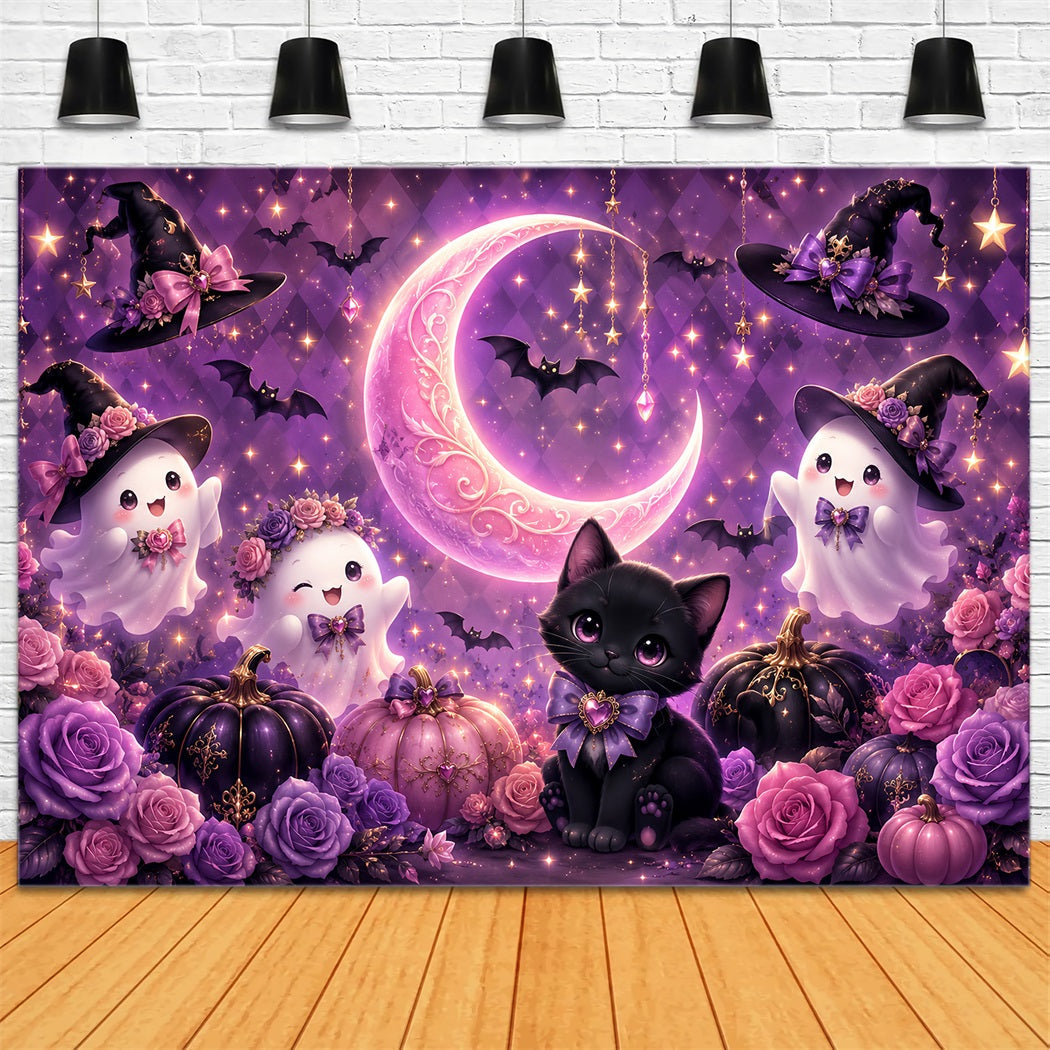 Cute Halloween Backdrops Cute Ghost Cat Moon Halloween Backdrops Scene Setters UK LXX67-63
