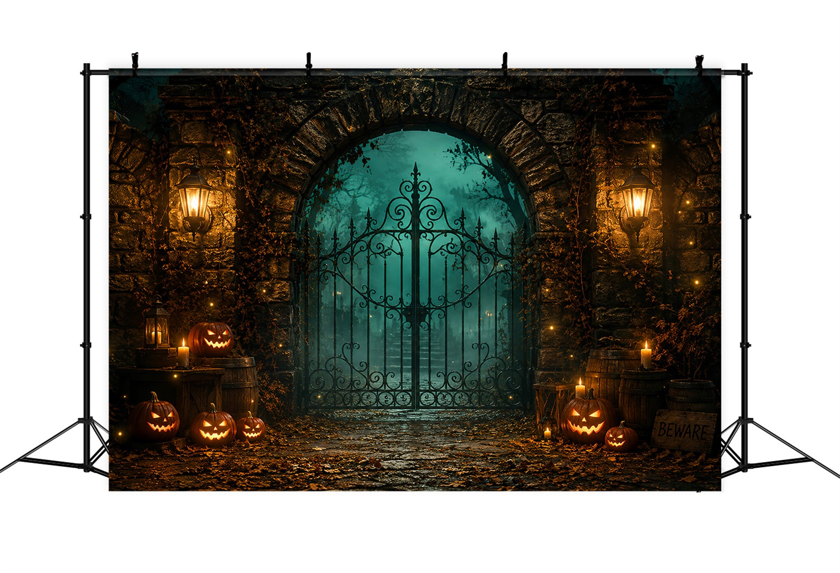 Halloween Party Backdrops Lantern Stone Pumpkin Gate Halloween Photo Booth Backdrop UK LXX67-64