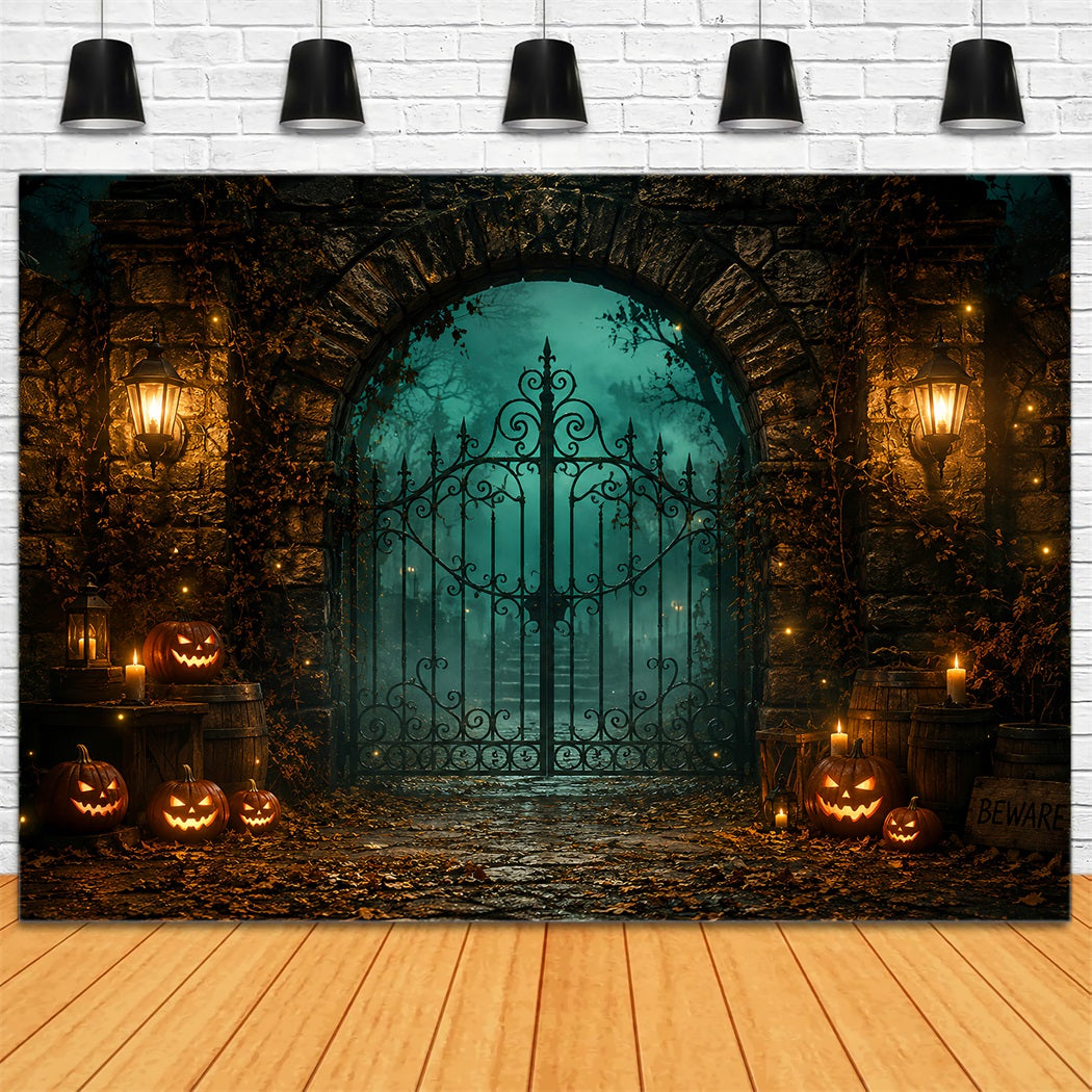 Halloween Party Backdrops Lantern Stone Pumpkin Gate Halloween Photo Booth Backdrop UK LXX67-64