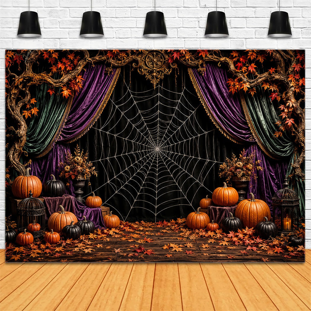 Halloween Backdrop Photo Spiderweb Velvet Pumpkin Stage Halloween Party Backdrop UK LXX67-67