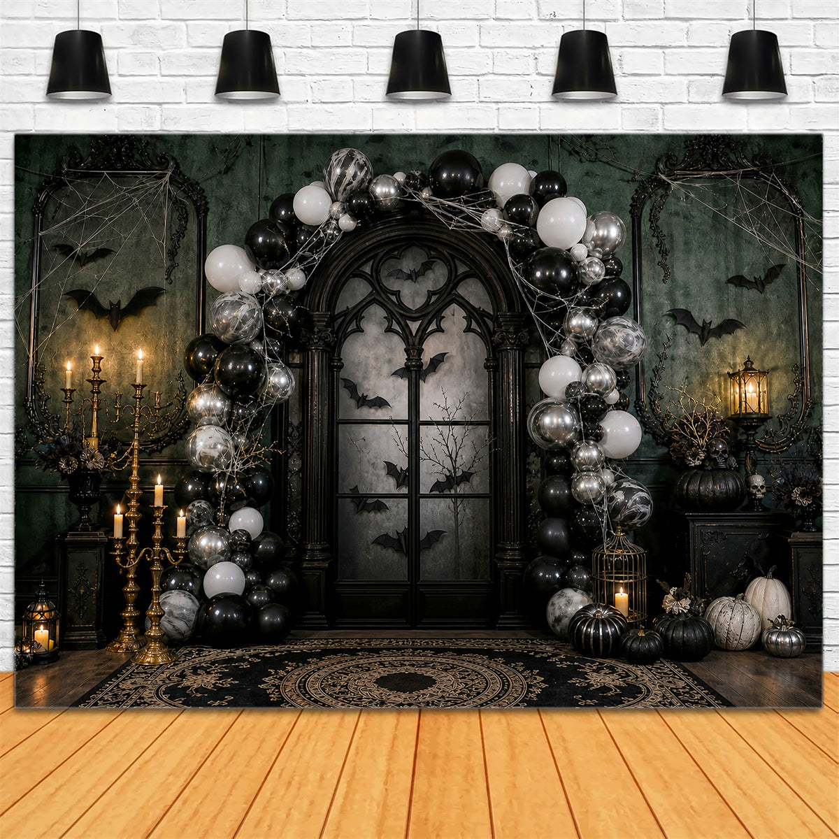 Halloween Party Backdrops Gothic Balloon Arch Candles Bats Halloween Photo Booth Backdrop UK LXX67-7