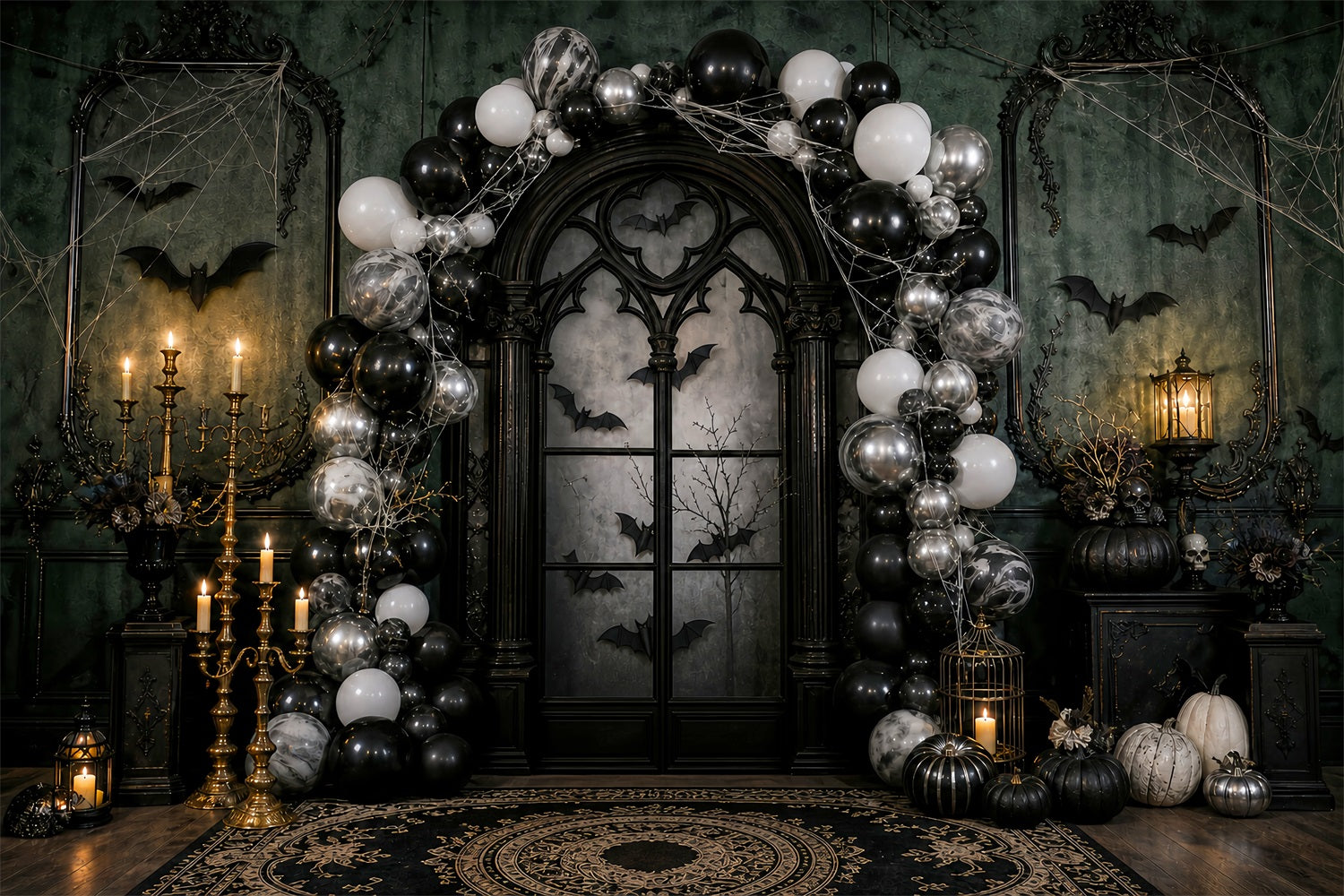 Halloween Party Backdrops Gothic Balloon Arch Candles Bats Halloween Photo Booth Backdrop UK LXX67-7