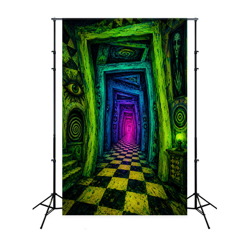 Photo Booth Halloween Backdrop Ideas Neon Haunted Spiral Hallway Halloween Picture Backdrop UK LXX67-72