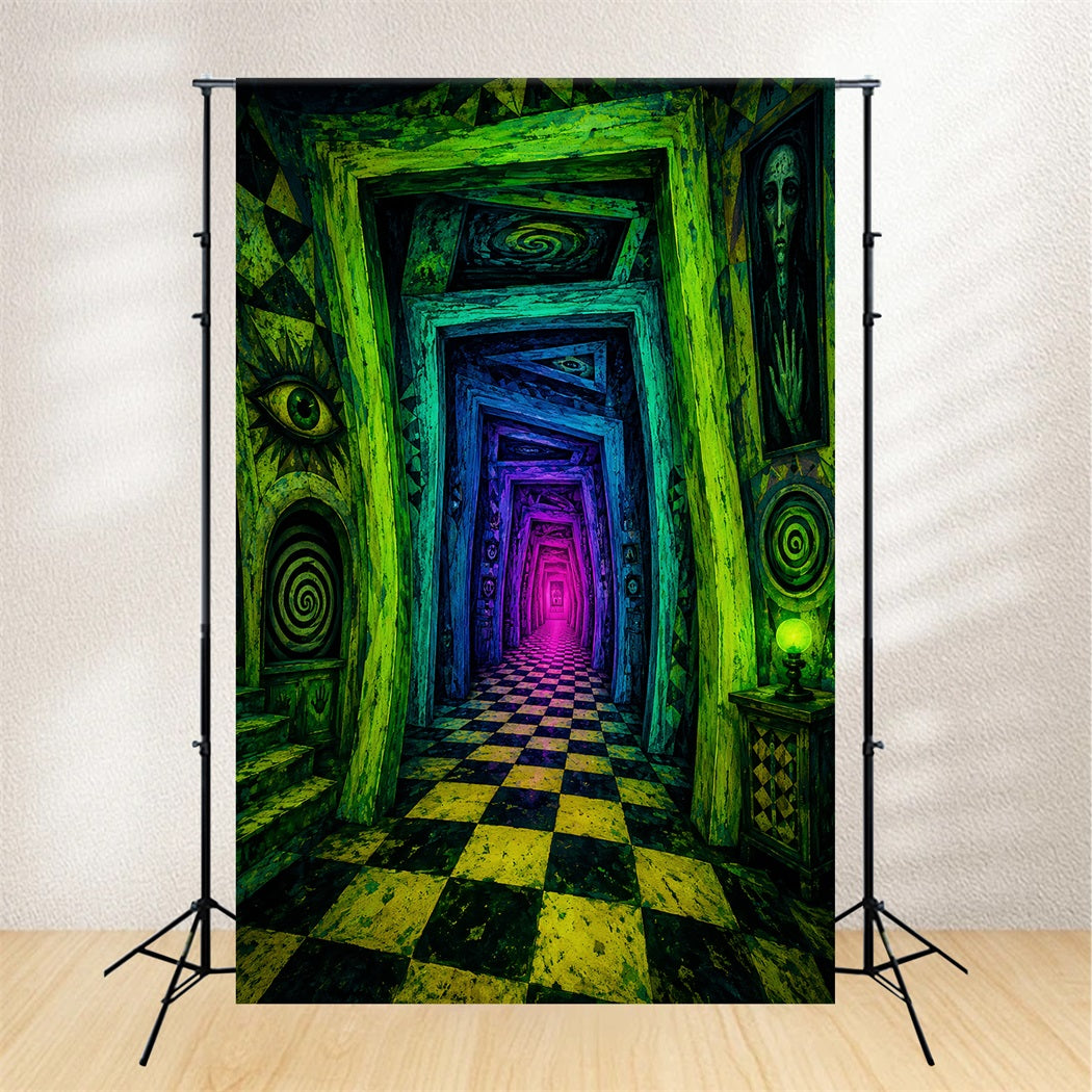 Photo Booth Halloween Backdrop Ideas Neon Haunted Spiral Hallway Halloween Picture Backdrop UK LXX67-72