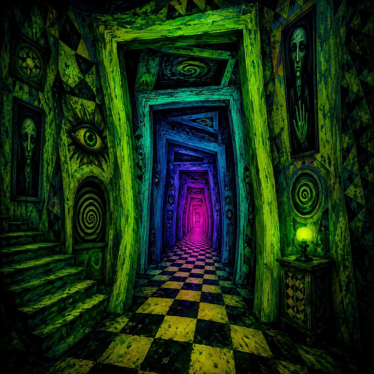 Photo Booth Halloween Backdrop Ideas Neon Haunted Spiral Hallway Halloween Picture Backdrop UK LXX67-72
