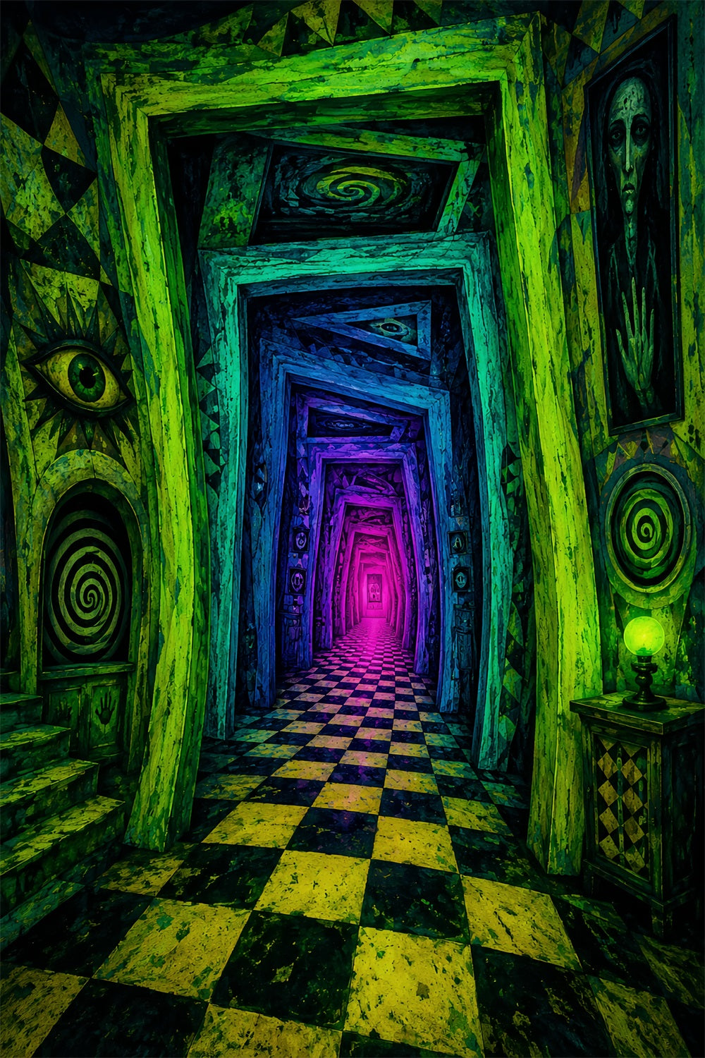 Photo Booth Halloween Backdrop Ideas Neon Haunted Spiral Hallway Halloween Picture Backdrop UK LXX67-72