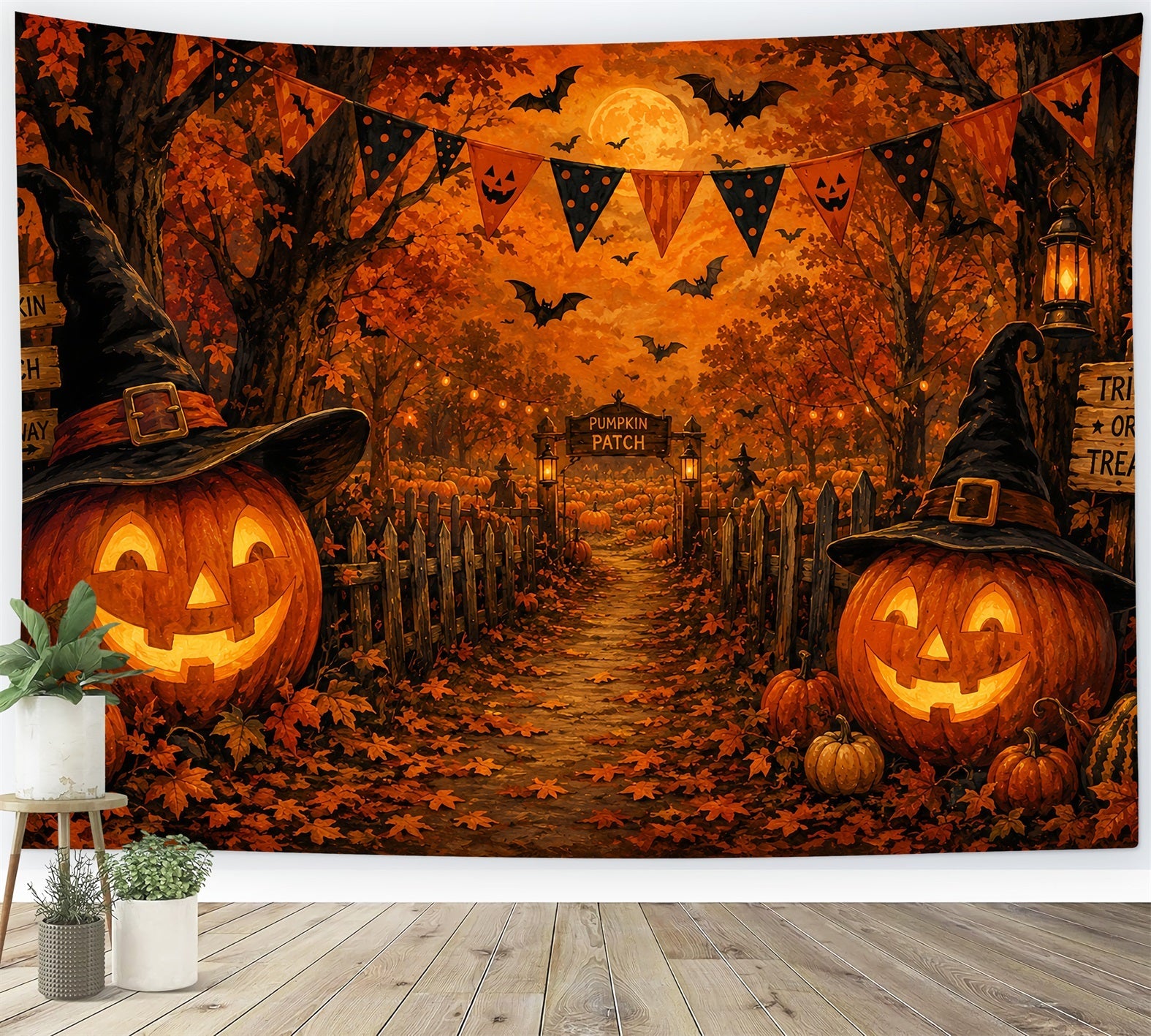 Fall Halloween Backdrop Autumn Pumpkin Patch Trail Scary Halloween Backdrops UK LXX67-74