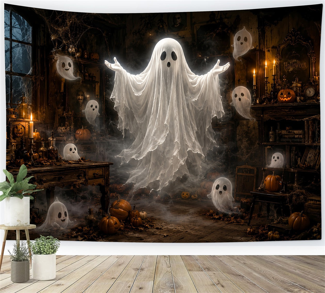 Halloween Ghost Backdrop Floating Ghost Haunted Room Scary Halloween Backdrop UK LXX67-75
