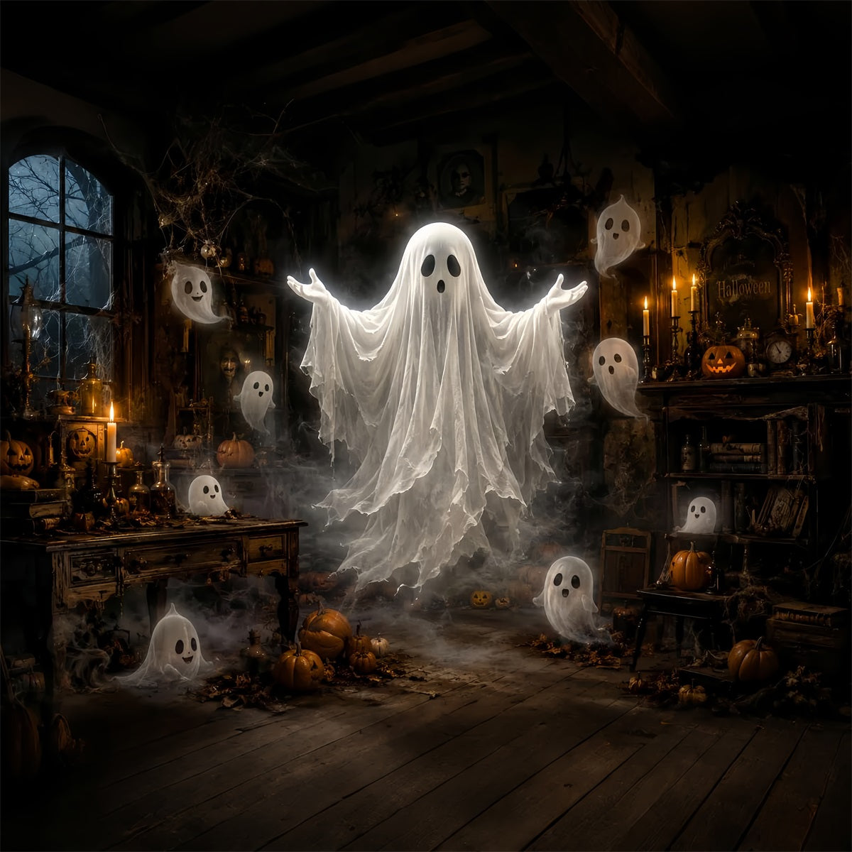 Halloween Ghost Backdrop Floating Ghost Haunted Room Scary Halloween Backdrop UK LXX67-75