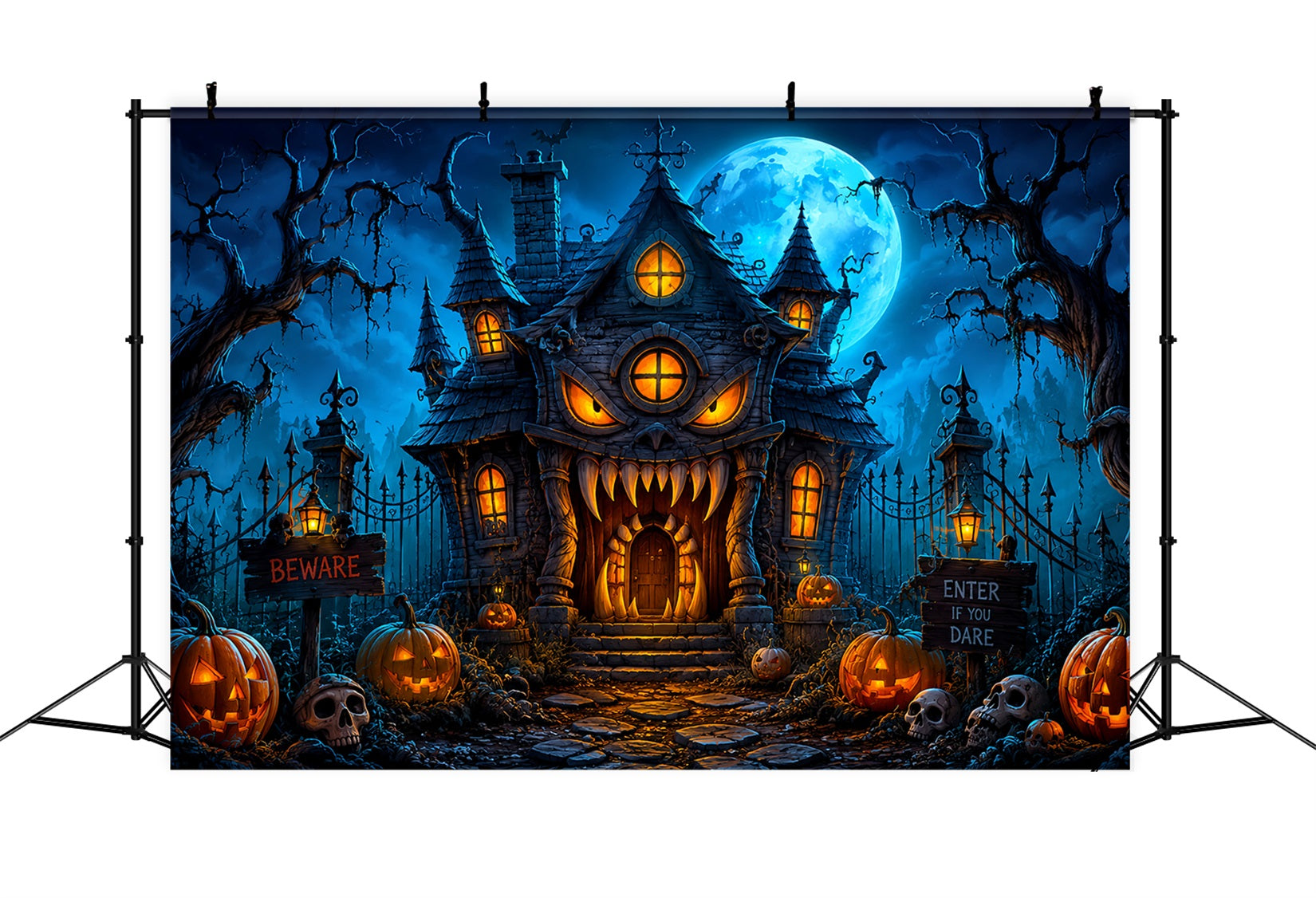 Halloween Backdrop Outdoor Monster Mansion Pumpkin Night Photo Backdrop Halloween UK LXX67-78