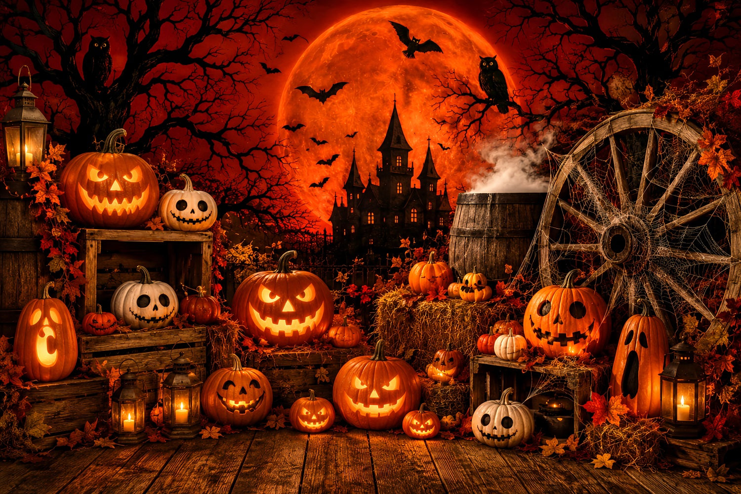 Halloween Backdrop For Photo Booth Red Moon Pumpkin Display Cute Halloween Backdrop UK LXX67-80