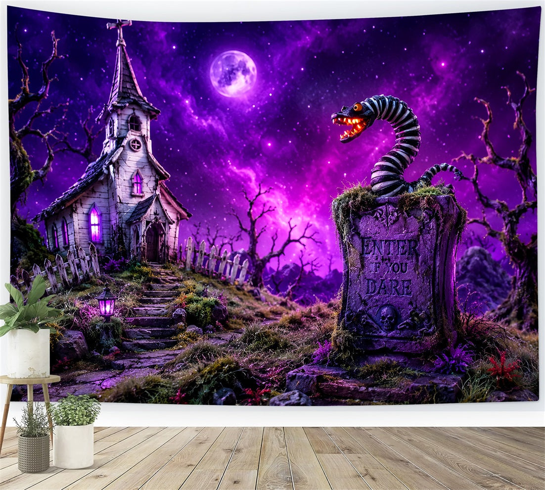 Halloween Spooky Backdrop Purple Church Serpent Tombstone Spooky Halloween Backdrops UK LXX67-81