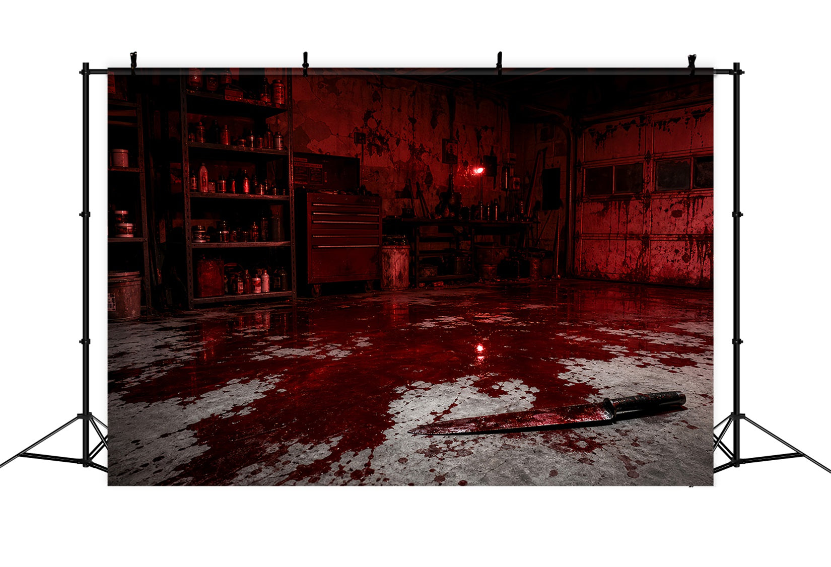 Halloween Garage Backdrop Bloody Room Knife Floor Backdrops For Halloween UK LXX67-82