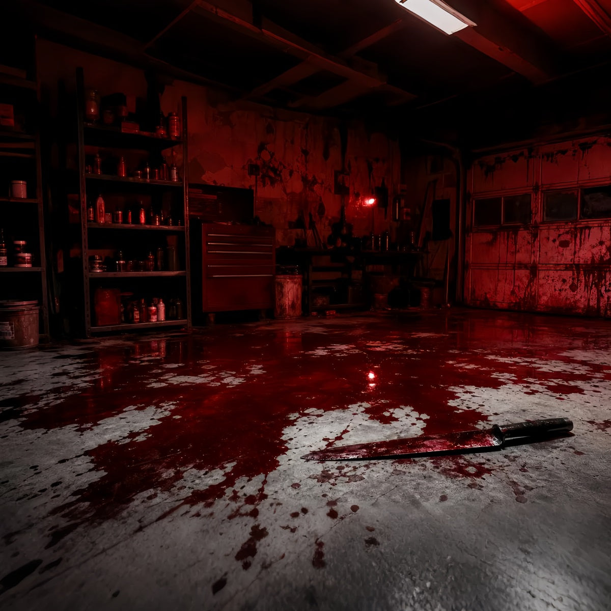 Halloween Garage Backdrop Bloody Room Knife Floor Backdrops For Halloween UK LXX67-82