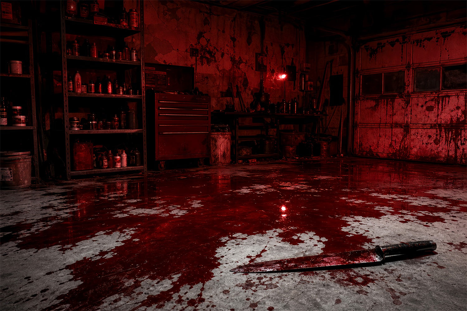 Halloween Garage Backdrop Bloody Room Knife Floor Backdrops For Halloween UK LXX67-82
