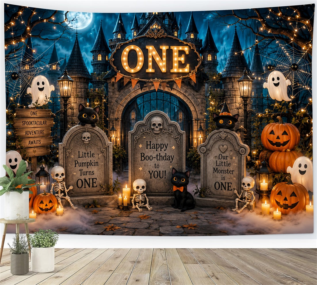 Halloween Picture Backdrops Boo Birthday Graveyard Castle Halloween Birthday Backdrop UK LXX67-83