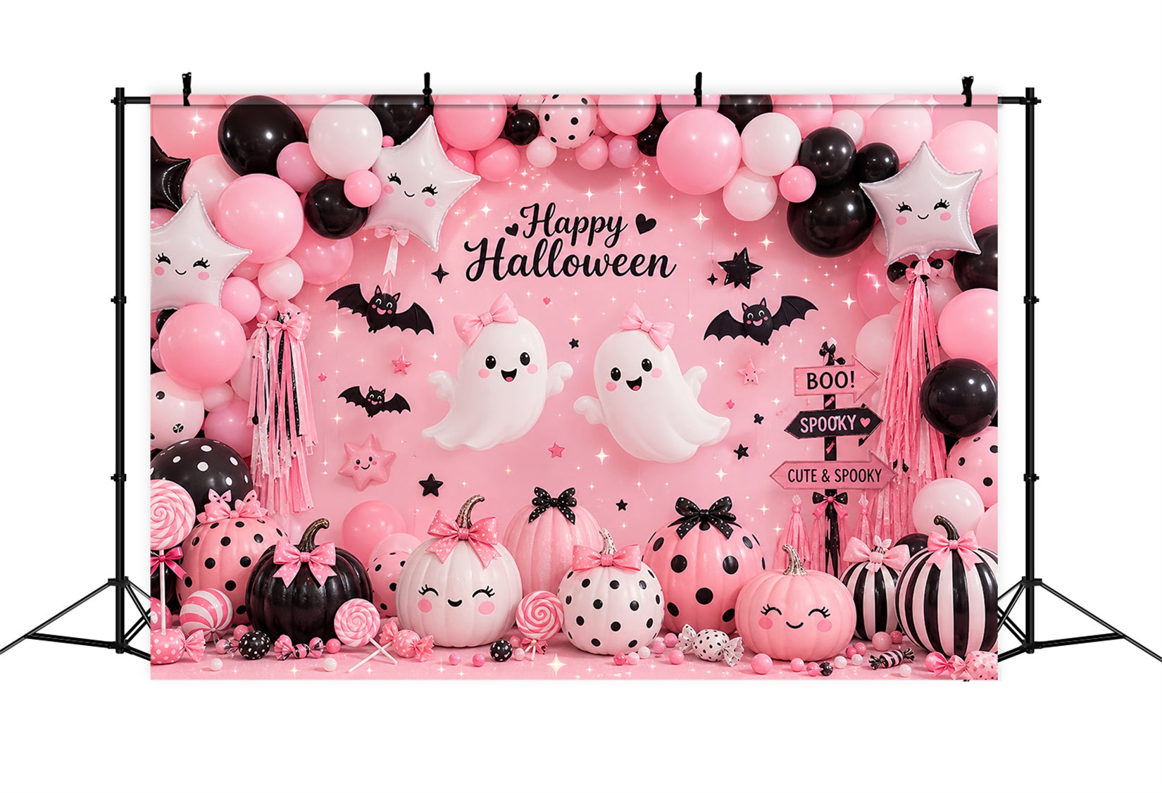 Halloween Balloon Backdrop Pink Ghost Pumpkin Party Halloween Themed Backdrop UK LXX67-86