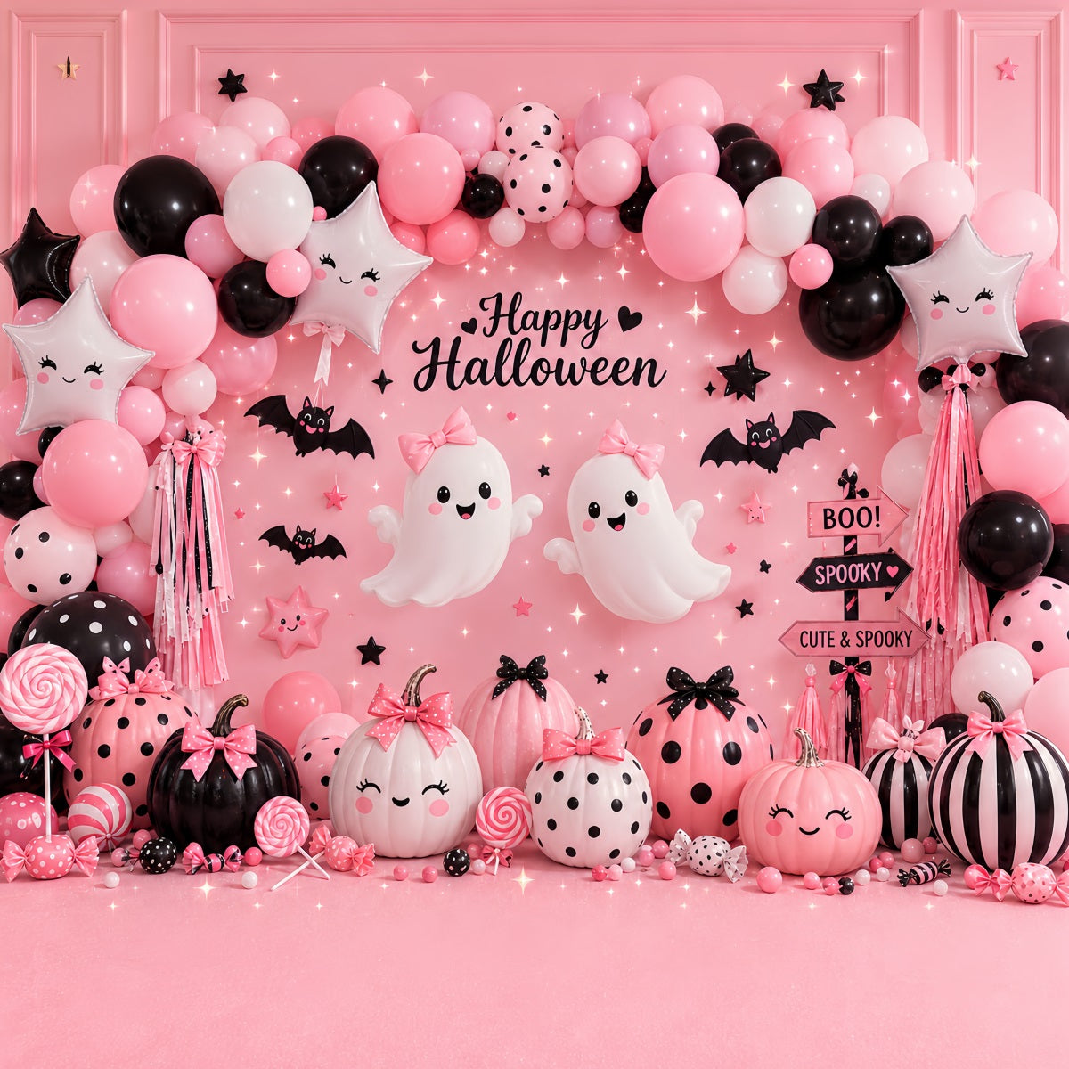 Halloween Balloon Backdrop Pink Ghost Pumpkin Party Halloween Themed Backdrop UK LXX67-86