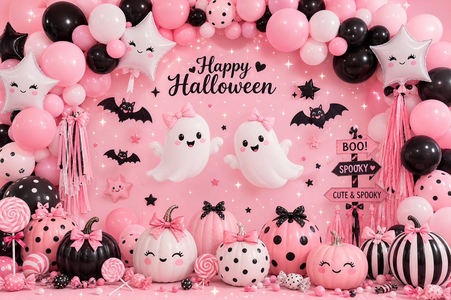 Halloween Balloon Backdrop Pink Ghost Pumpkin Party Halloween Themed Backdrop UK LXX67-86