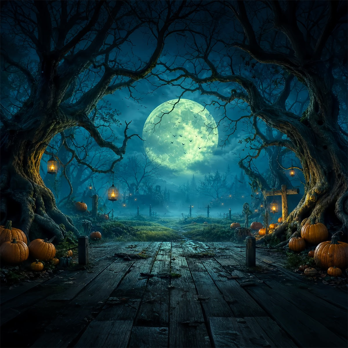 DIY Halloween Backdrop Ideas Moonlit Forest Pumpkin Path Scary Backdrops For Halloween UK LXX67-87