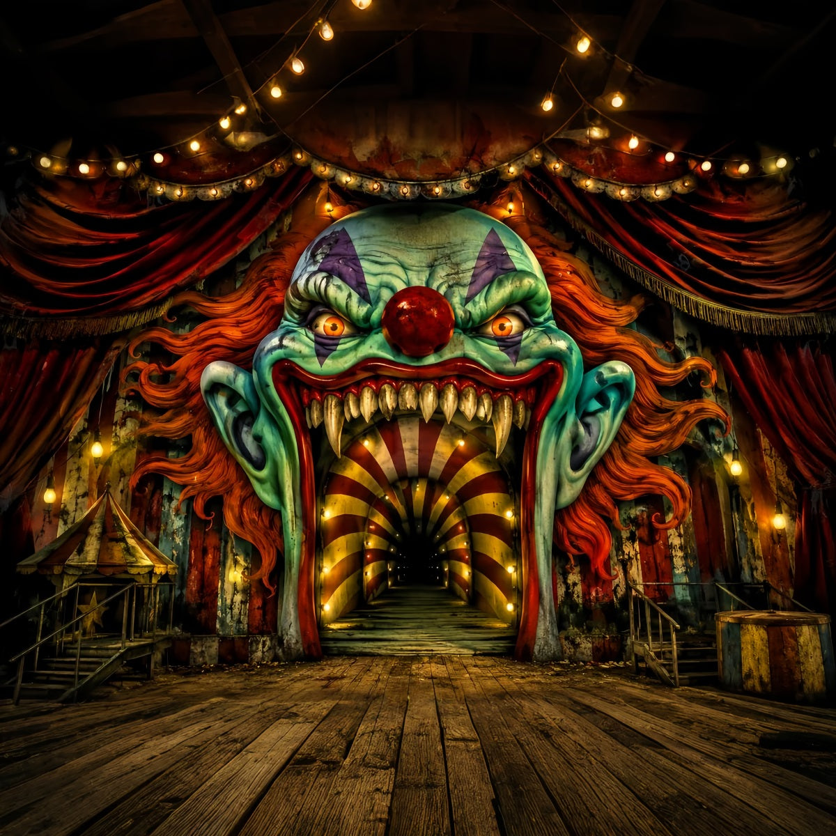 Halloween Stage Backdrop Creepy Clown Carnival Entrance Halloween Photography Backdrops UK LXX67-91