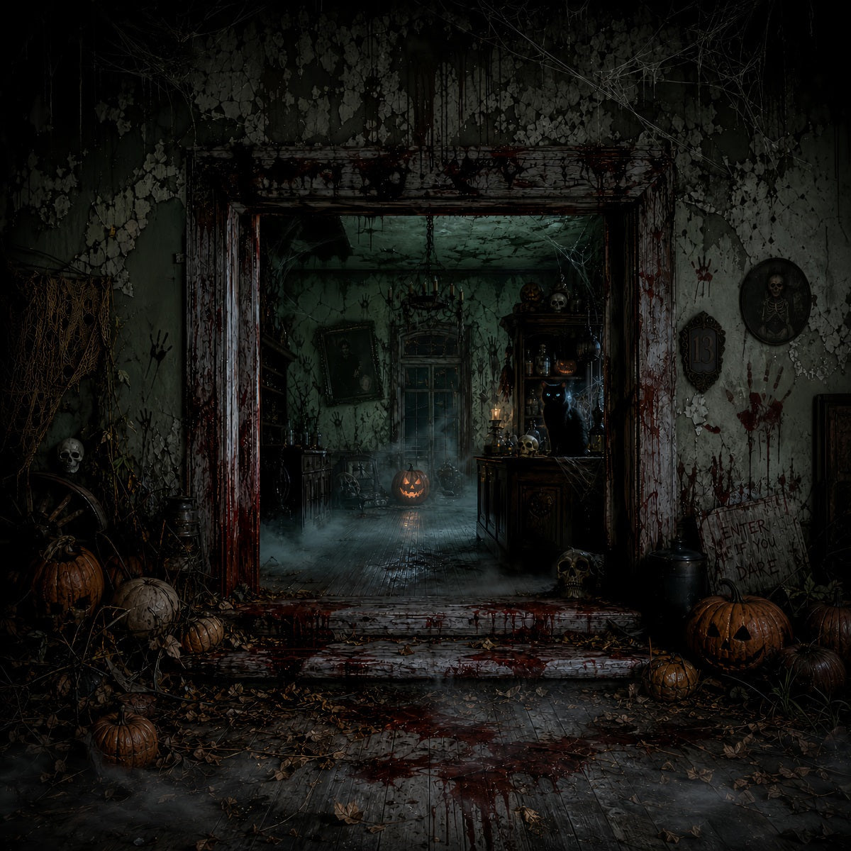 Halloween Party Backdrop Ideas Bloody Haunted Manor Entrance Halloween Scary Backdrops UK LXX67-94