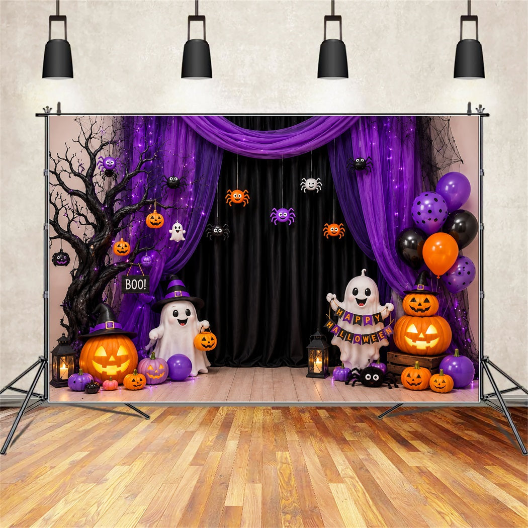 DIY Halloween Photo Booth Backdrop Purple Ghost Party Curtain 10x10 Halloween Backdrop UK LXX67-97