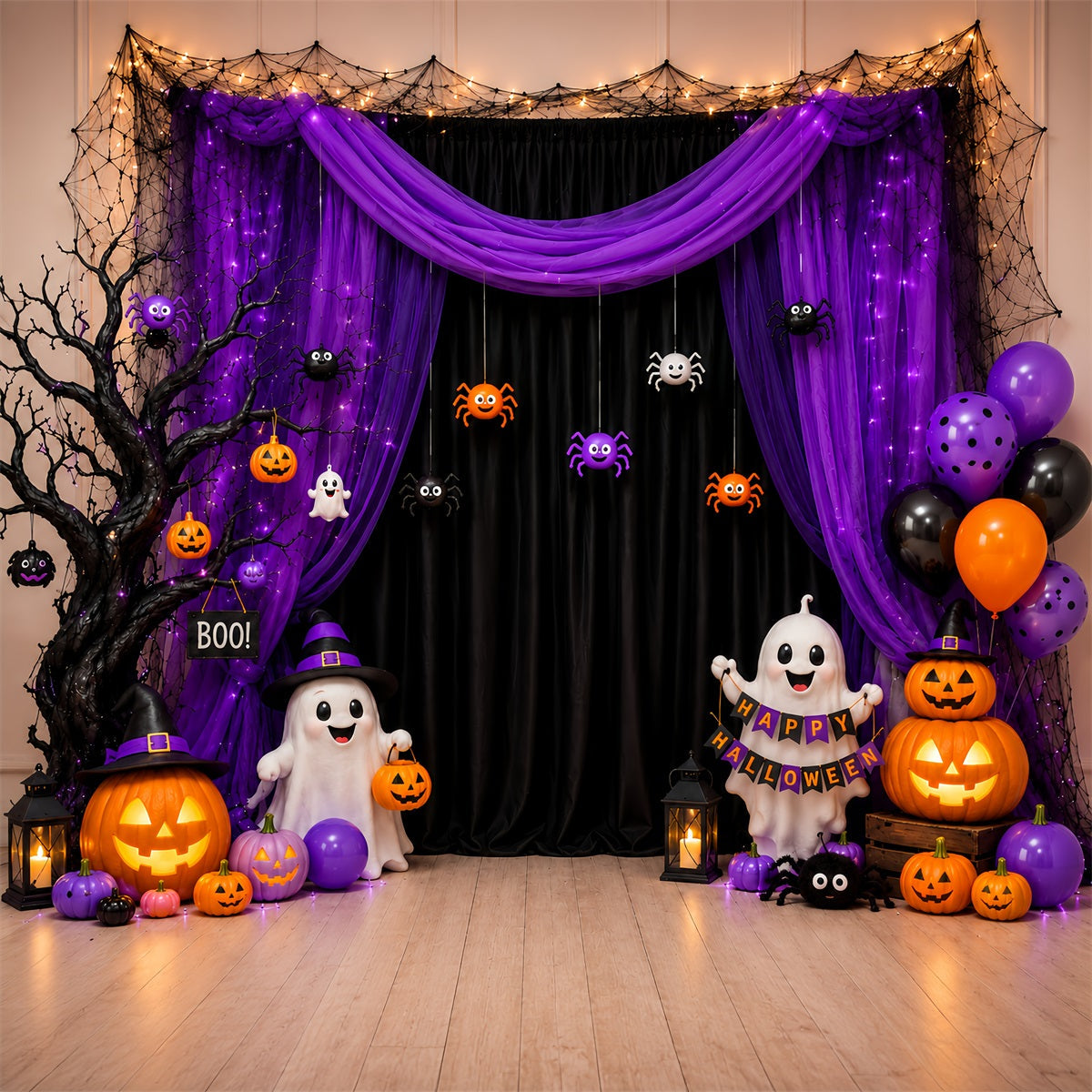 DIY Halloween Photo Booth Backdrop Purple Ghost Party Curtain 10x10 Halloween Backdrop UK LXX67-97