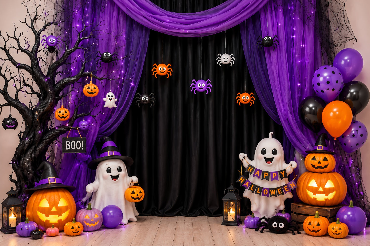 DIY Halloween Photo Booth Backdrop Purple Ghost Party Curtain 10x10 Halloween Backdrop UK LXX67-97