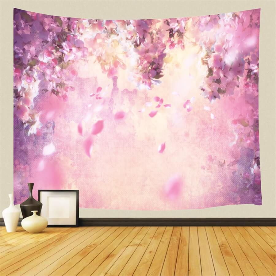 Oil Painting Dreamy Pink Flower Tree Petals Falling Backdrop M12-33