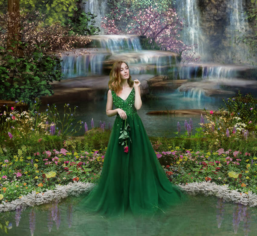 Summer Waterfall Forest Nature Scenery Backdrop UK M5-160