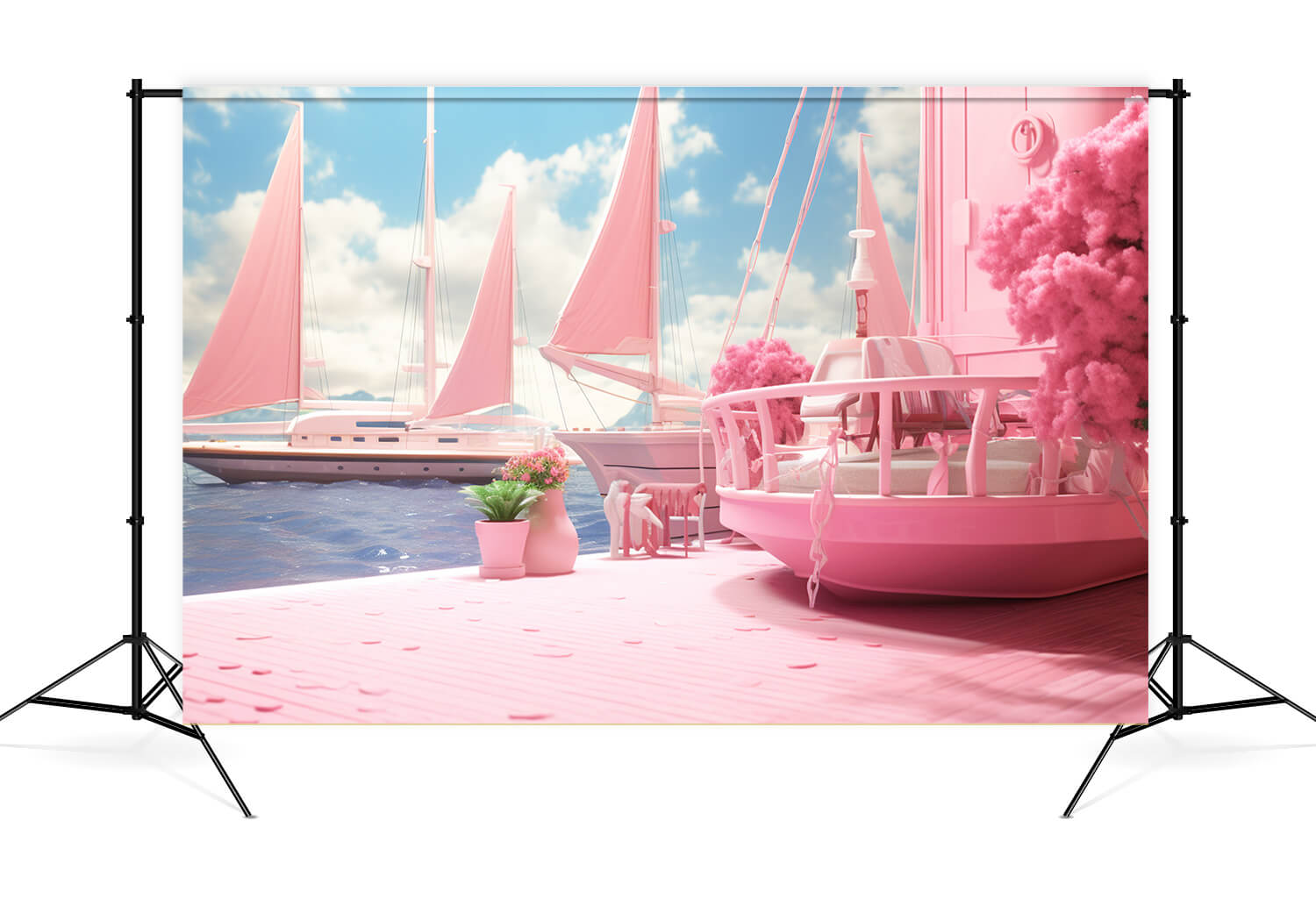 Pink Beach Yacht Fantasy Doll Backdrop UK M7-107