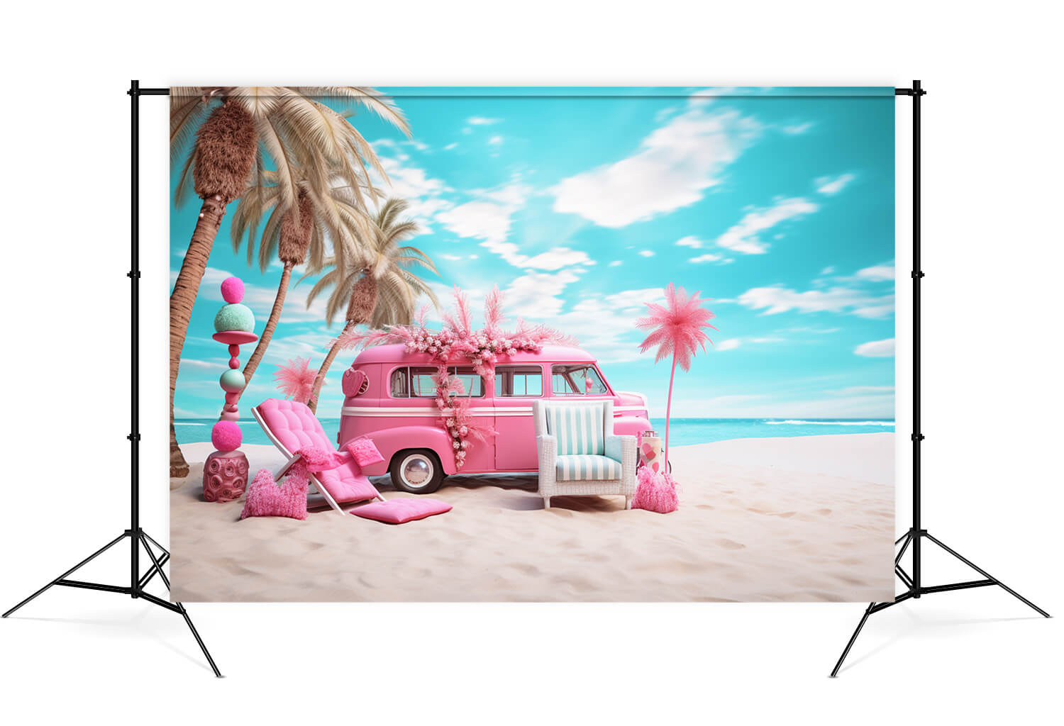 Fantasy Dolly Pink Bus Beach Photography Backdrop UK M7-88