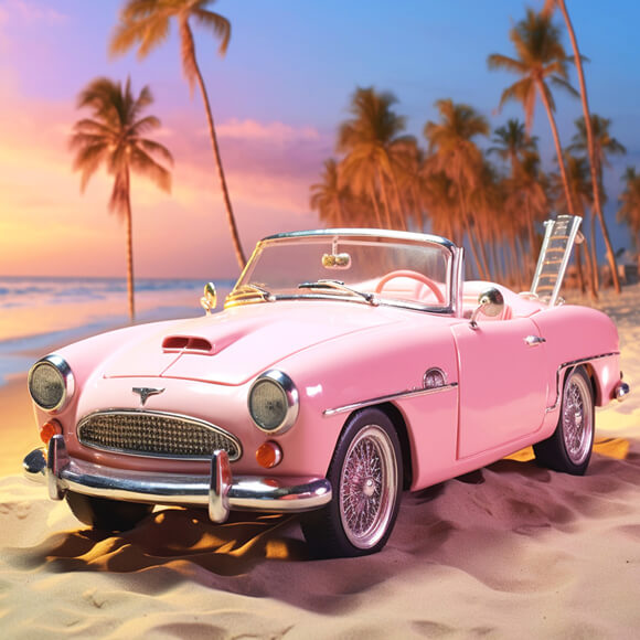 Summer Beach Pink Car Fashion Doll Backdrop UK M7-99