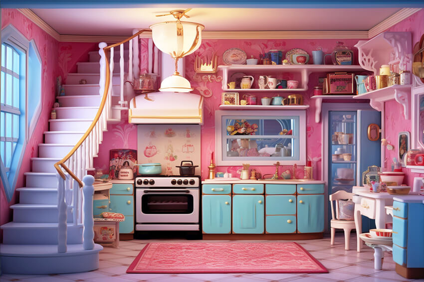 Pink Doll Kitchen Backdrop for Photography UK M8-36