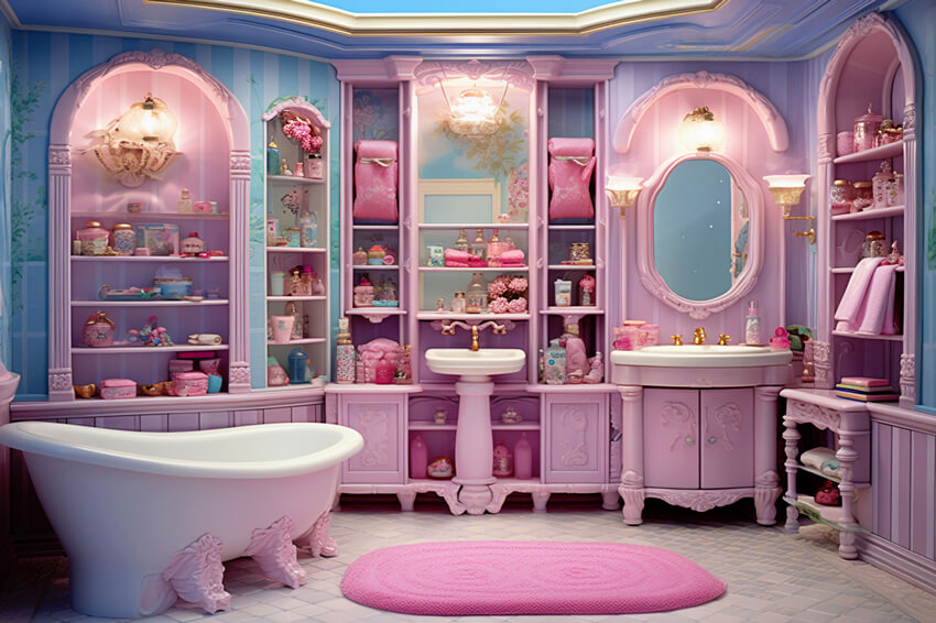 Fantasy Doll Pink Bathroom Dollhouse Backdrop UK M8-38